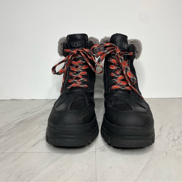 UGG Ashton Addie Black Fur Cuff Lace Up Lug Sole Boot 11 - Picture 2 of 16